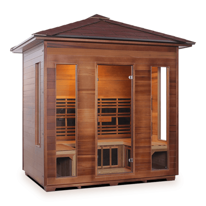 Enlighten Full Spectrum Infrared Sauna RUSTIC - 5 Peak -  5 Person Outdoor Sauna