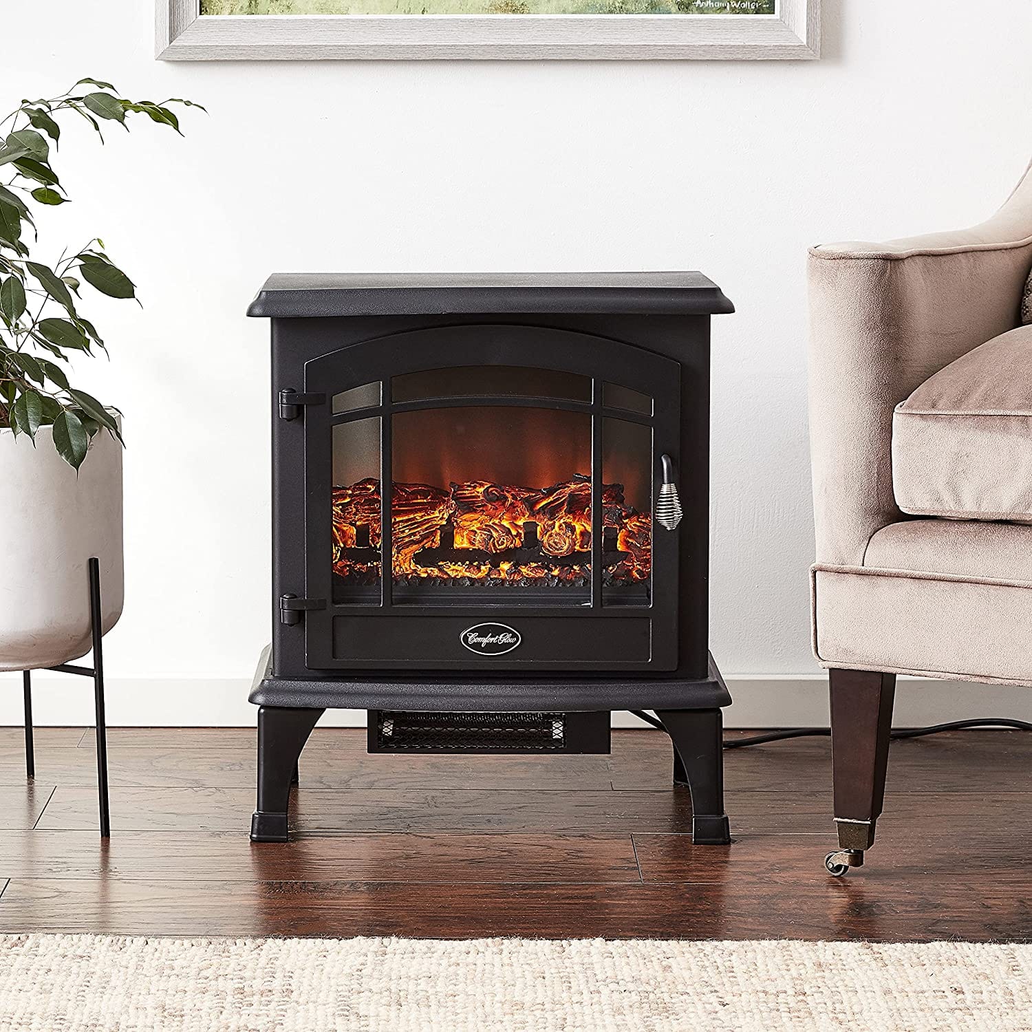 Electric Fireplaces Comfort Glow EQS5140 Sanibel 3-Sided Infrared Quartz Electric Stove Black Finish Comfort Glow