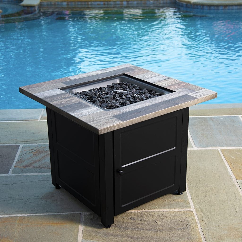 Fire Table The Cayden, 30" Square Gas Fire Table with Printed Cement Resin Mantel Mr. Bar-B-Q Products