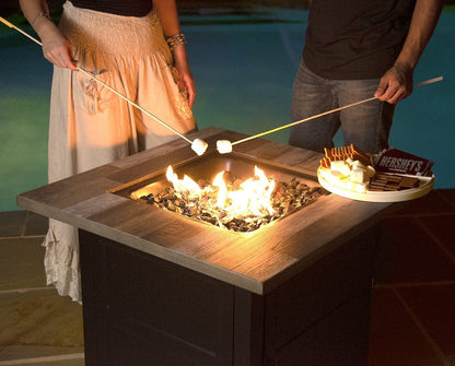 Fire Table The Cayden, 30" Square Gas Fire Table with Printed Cement Resin Mantel Mr. Bar-B-Q Products