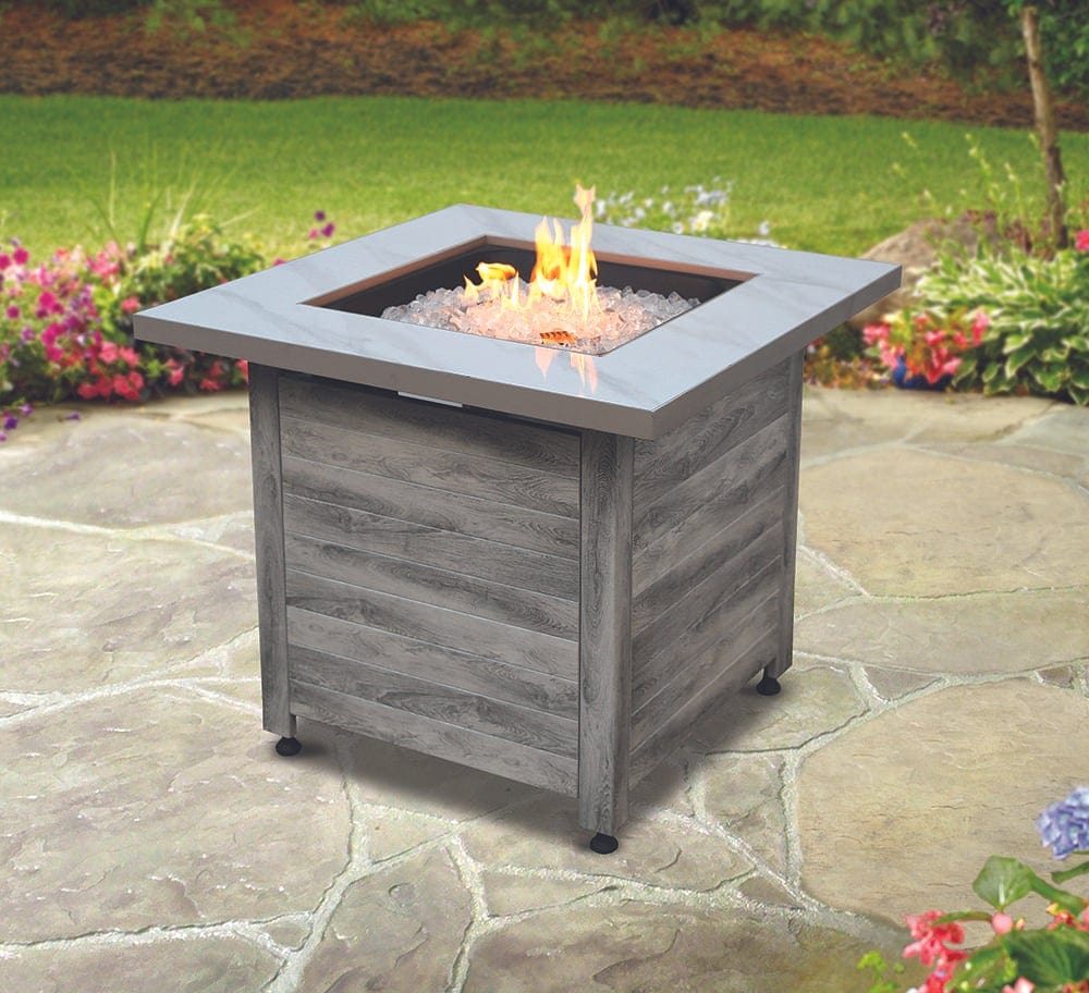 Fire Table The Chesapeake, LP Gas Fire Pit 30" Faux Marble Top Faux Weather Wood Base Mr. Bar-B-Q Products