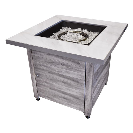 Fire Table The Chesapeake, LP Gas Fire Pit 30" Faux Marble Top Faux Weather Wood Base Mr. Bar-B-Q Products