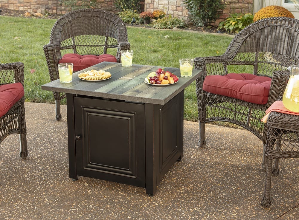 Fire Table The Burlington, LP Gas Outdoor Fire Pit with Printed Resin Mantel Mr. Bar-B-Q Products