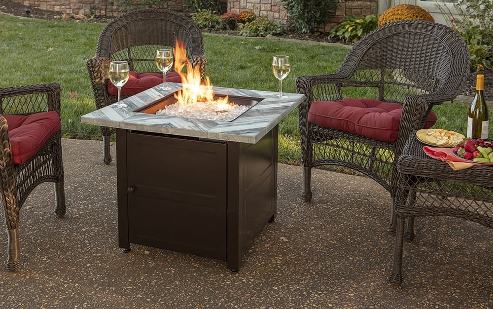 Fire Table The Duvall, LP Gas Outdoor Fire Pit with Printed Resin Mantel Mr. Bar-B-Q Products