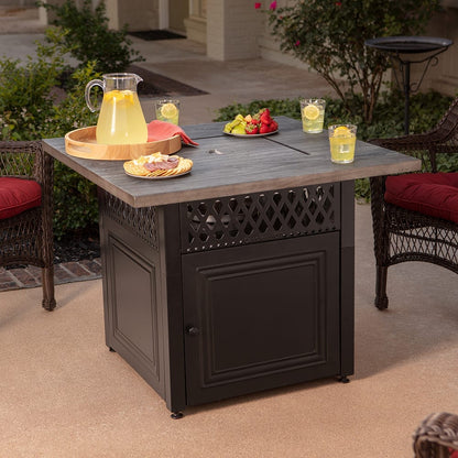 Fire Table The Dakota, Dual Heat LP Gas Outdoor Fire Pit/Patio Heater with Wood Look Resin Mantel Mr. Bar-B-Q Products