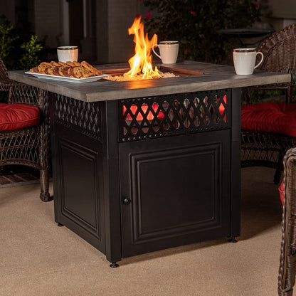 Fire Table The Dakota, Dual Heat LP Gas Outdoor Fire Pit/Patio Heater with Wood Look Resin Mantel Mr. Bar-B-Q Products