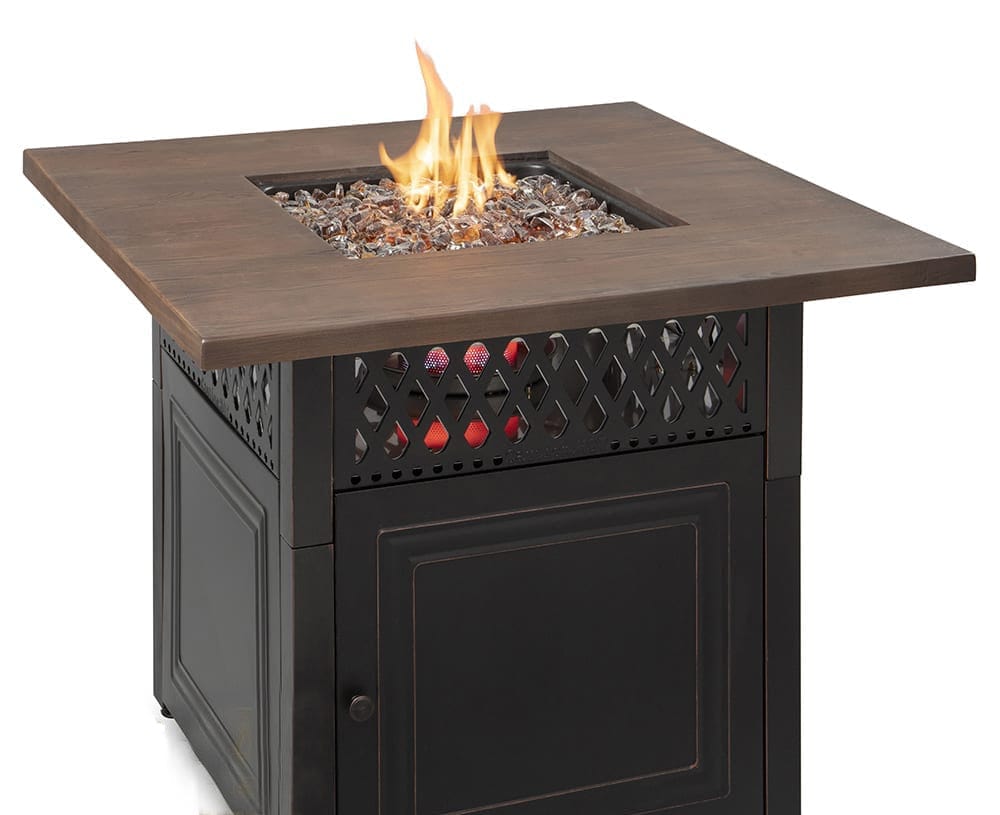 The Donovan, Dual Heat LP Gas Outdoor Fire Pit/Patio Heater with Wood Look Resin Mantel