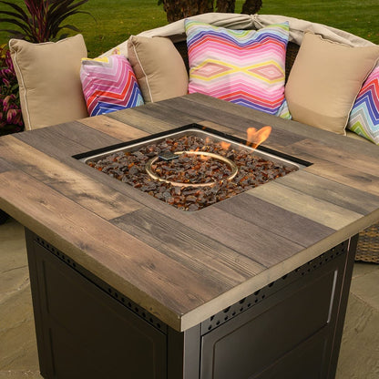 Fire Table The Harris. Dual Heat LP Gas Outdoor Fire Pit/Patio Heater with Wood Look Resin Mantel Mr. Bar-B-Q Products