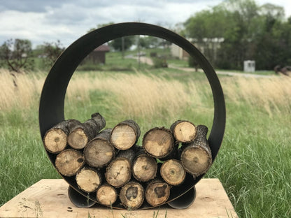 Fire Pit Art - The Orbit - Round Steel Log Rack Fire Pit Art