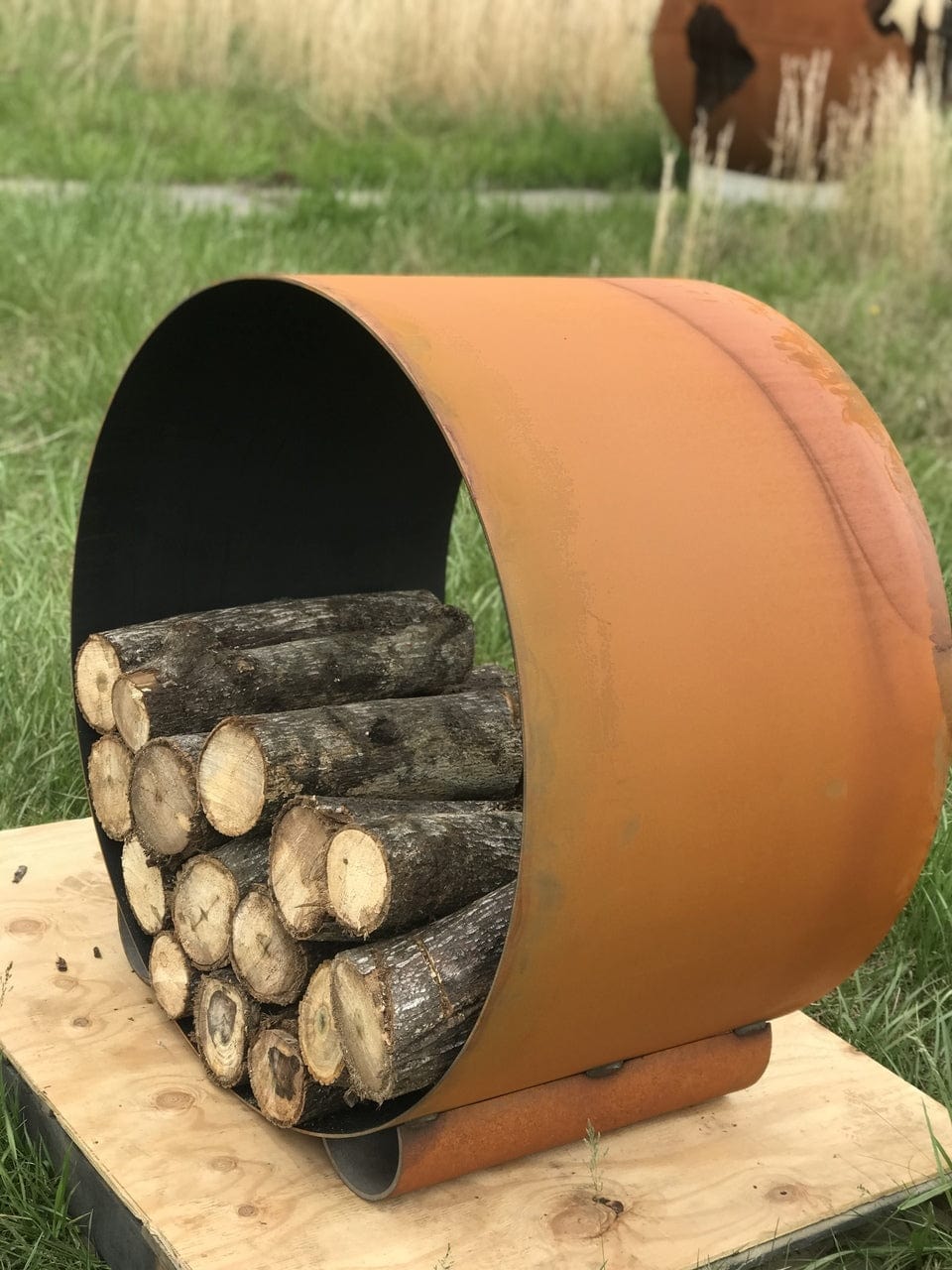 Fire Pit Art - The Orbit - Round Steel Log Rack Fire Pit Art