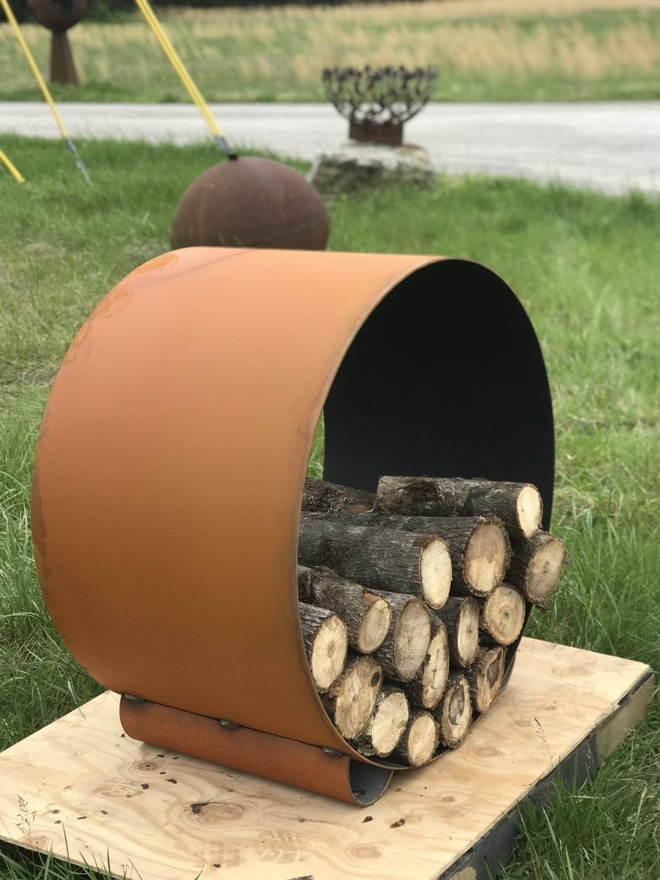 Fire Pit Art - The Orbit - Round Steel Log Rack Fire Pit Art