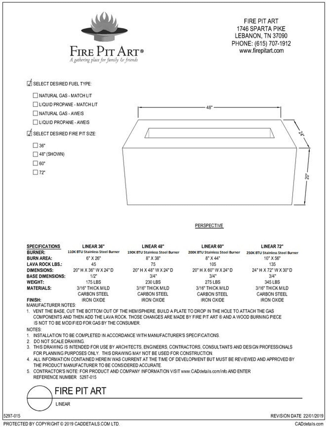 Fire Pit Art - Linear 72" 250K BTU Burner