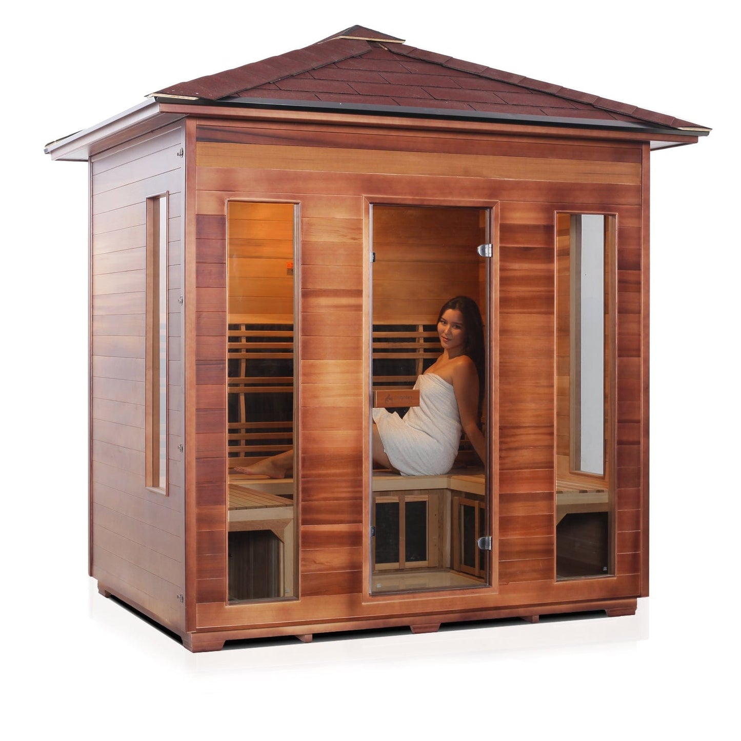 Enlighten Full Spectrum Infrared Sauna RUSTIC - 5 Peak -  5 Person Outdoor Sauna