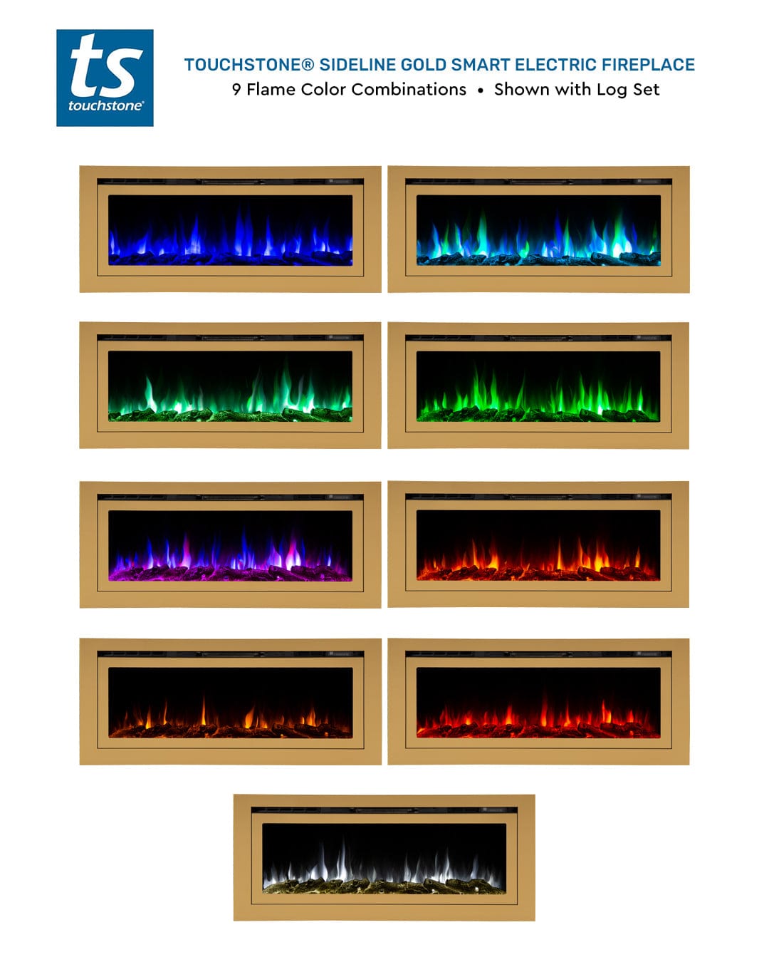 Sideline Deluxe Gold 50" 86275 Recessed Smart Electric Fireplace