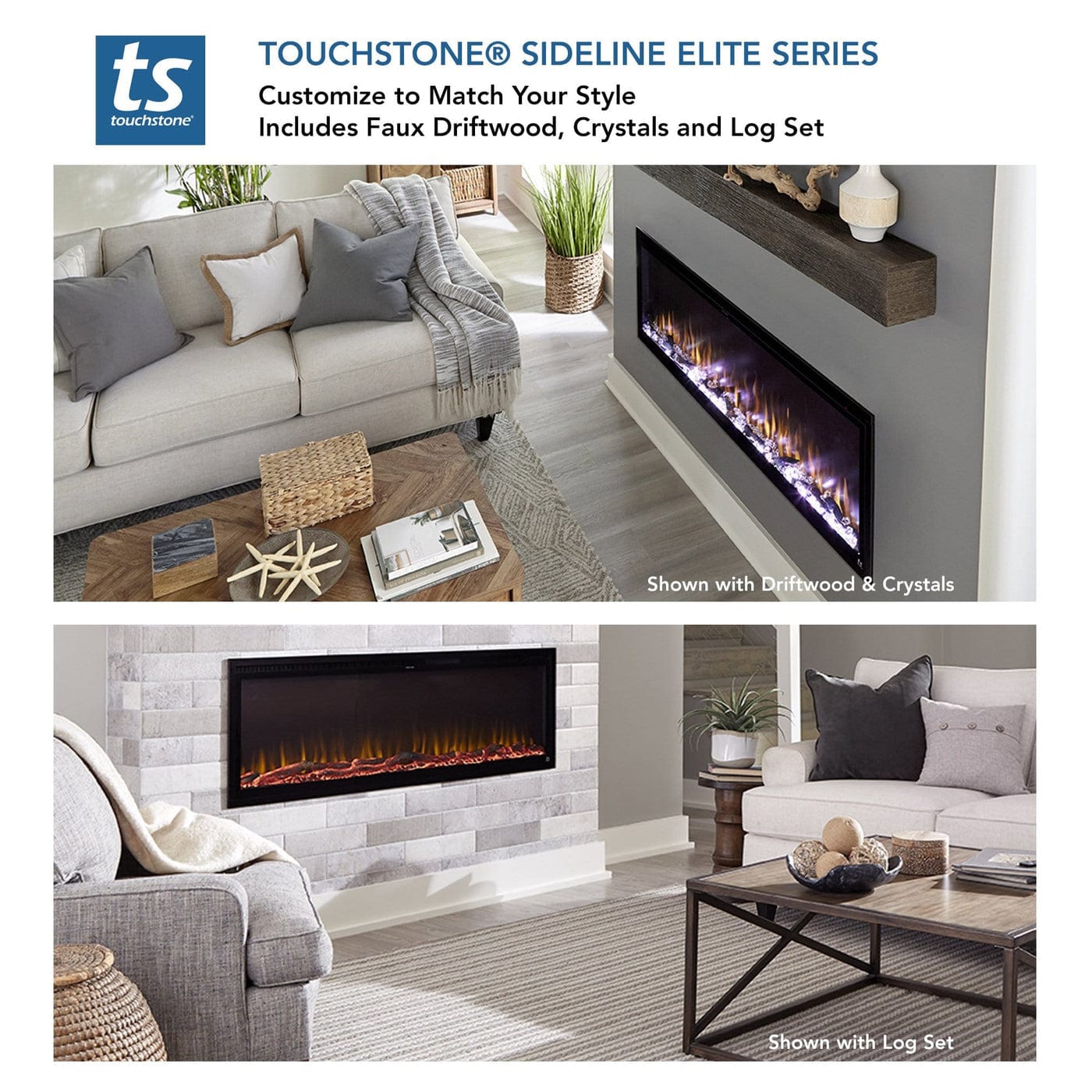 Sideline Elite Smart 50" WiFi-Enabled Recessed Electric Fireplace (Alexa/Google Compatible) Touchstone