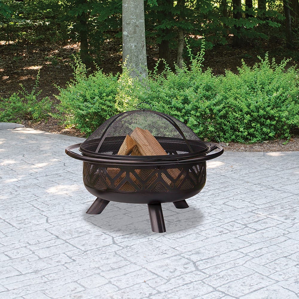 Fire Pit Oil Rubbed Bronze Wood Burning Outdoor Firebowl With Geometric Design Mr. Bar-B-Q Products