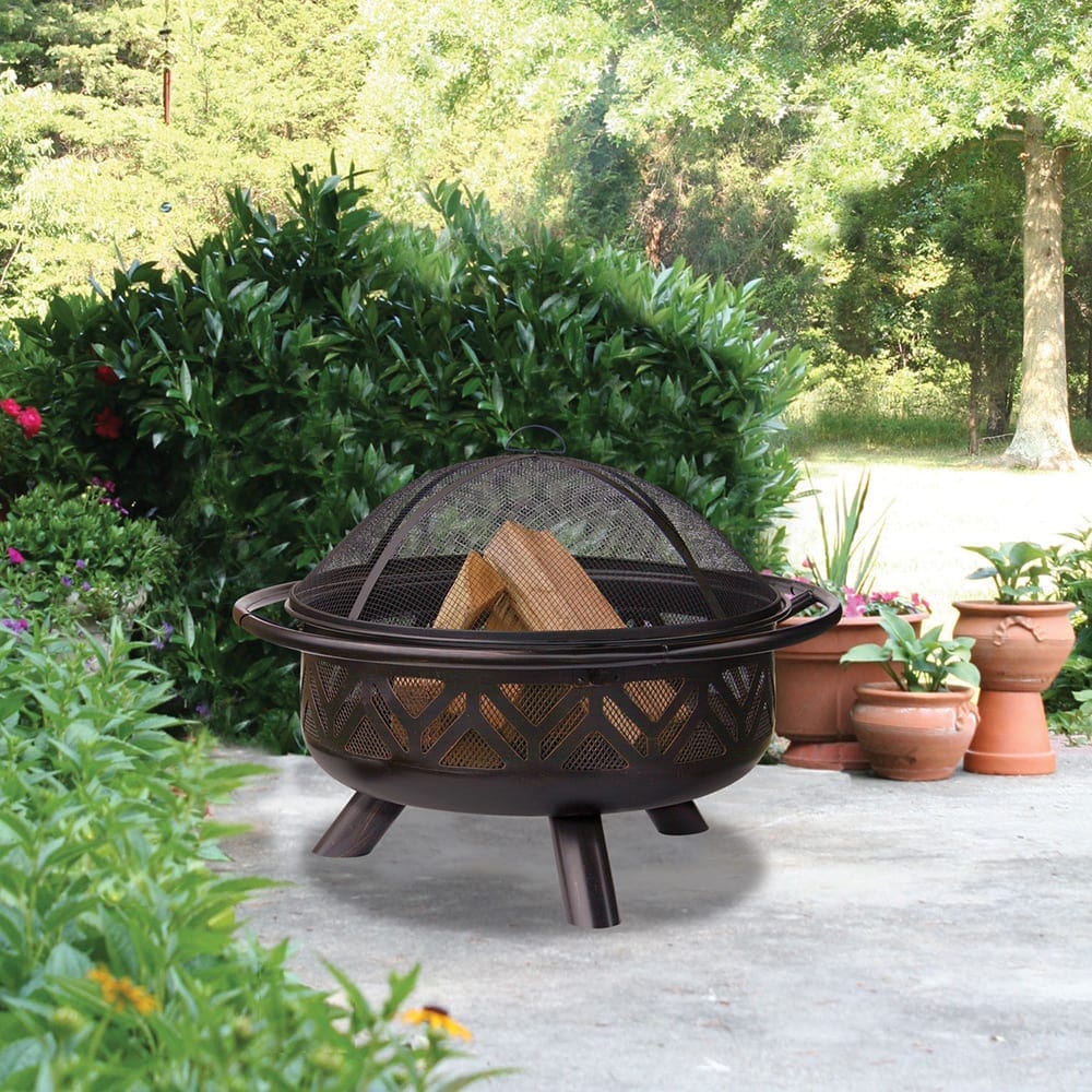 Fire Pit Oil Rubbed Bronze Wood Burning Outdoor Firebowl With Geometric Design Mr. Bar-B-Q Products