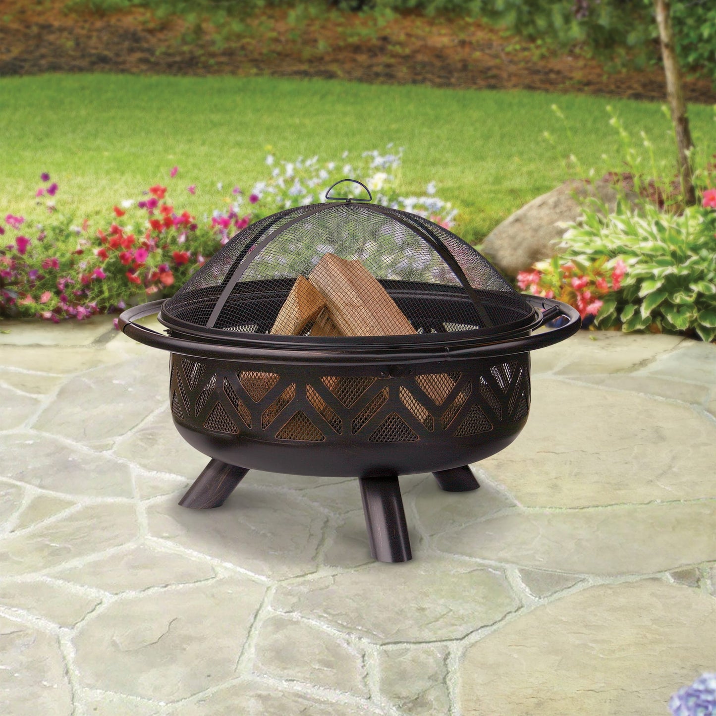 Fire Pit Oil Rubbed Bronze Wood Burning Outdoor Firebowl With Geometric Design Mr. Bar-B-Q Products