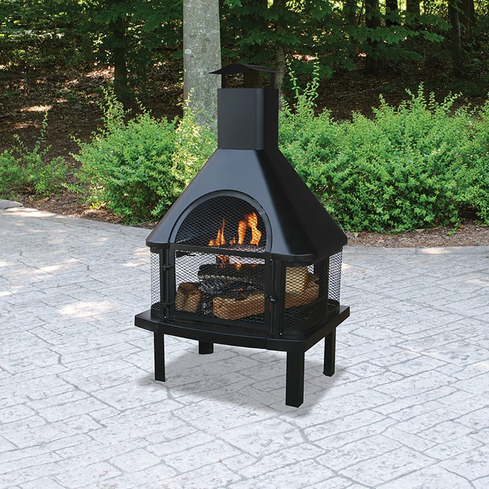 Fire Pit Black Wood Burning Outdoor Firehouse With Chimney Mr. Bar-B-Q Products