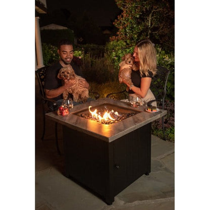 Fire Table The Harper, 30" Square Gas Outdoor Fire Pit with Printed Cement Resin Mantel Mr. Bar-B-Q Products