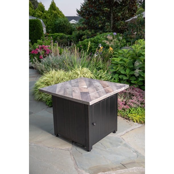 Fire Table The Harper, 30" Square Gas Outdoor Fire Pit with Printed Cement Resin Mantel Mr. Bar-B-Q Products