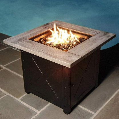 Fire Table The Mason, 30" Square Gas Outdoor Fire Pit with Printed Wood Lat look Cement Resin Mantel Mr. Bar-B-Q Products