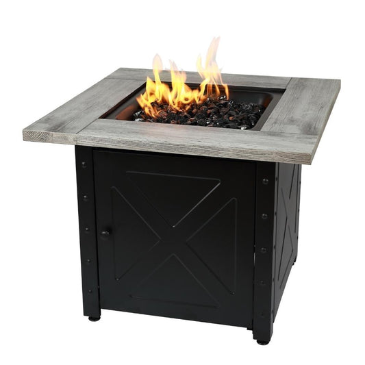 Fire Table The Mason, 30" Square Gas Outdoor Fire Pit with Printed Wood Lat look Cement Resin Mantel Mr. Bar-B-Q Products