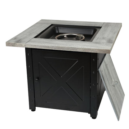 Fire Table The Mason, 30" Square Gas Outdoor Fire Pit with Printed Wood Lat look Cement Resin Mantel Mr. Bar-B-Q Products