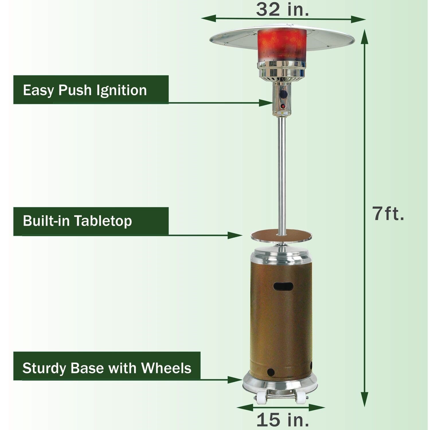hanover mini umbrella table top patio heater hb Hanover Bronze Stainless Steel 7-foot 41,000-BTU Umbrella Propane Patio Heater