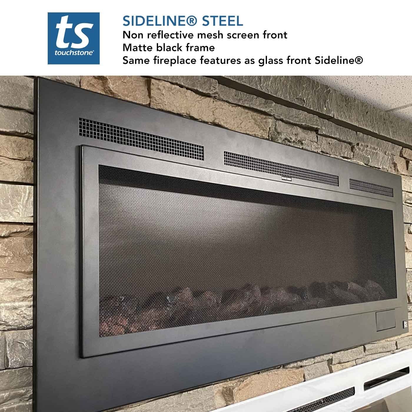 The Sideline Steel Mesh Screen Non Reflective 60" Recessed Electric Fireplace - Matte Black