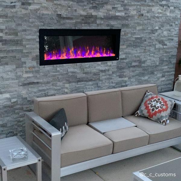 The Sideline Outdoor/Indoor 50" Recessed/Wall Mounted Electric Fireplace (No Heat) Touchstone