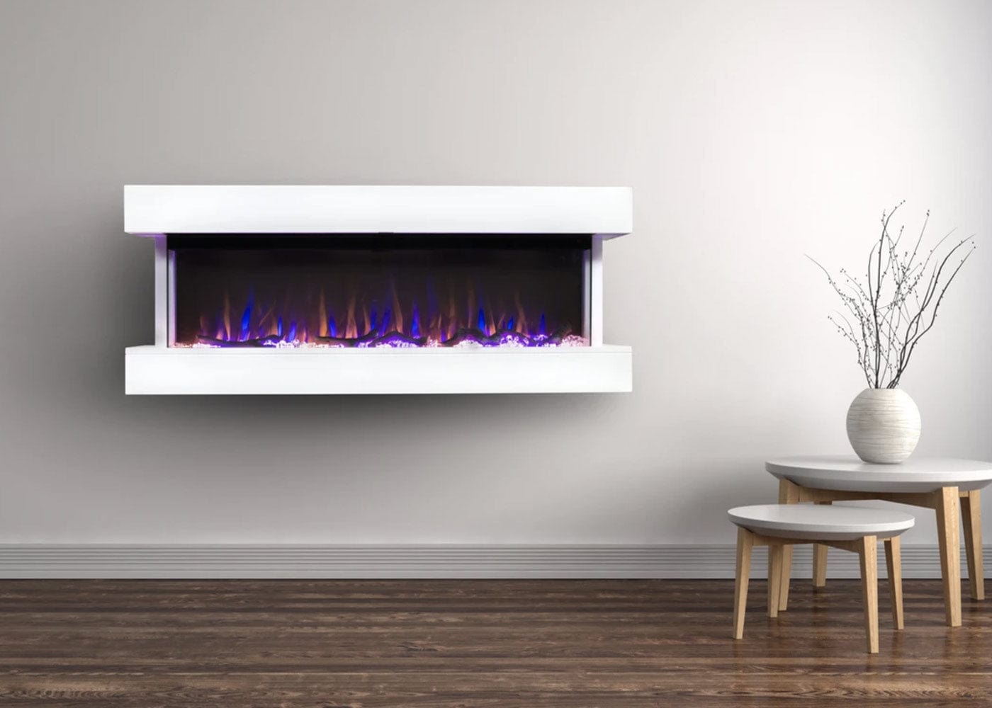 Chesmont White 50" Wall Mount 3-Sided Smart Electric Fireplace (Alexa/Google Compatible) Touchstone