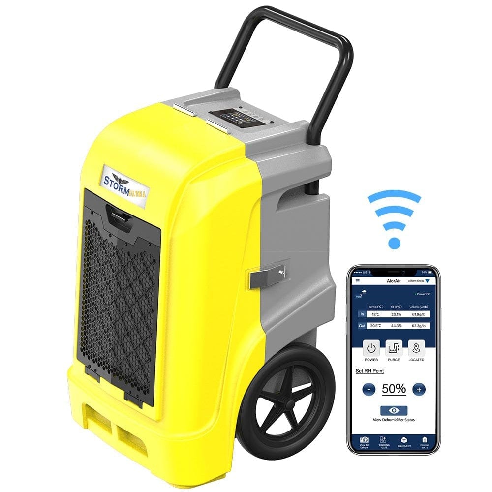 Dehumidifiers Alorair Storm Ultra 90 PPD Industrial Commercial Large Dehumidifier With Wi-Fi Controls Yellow Alorair